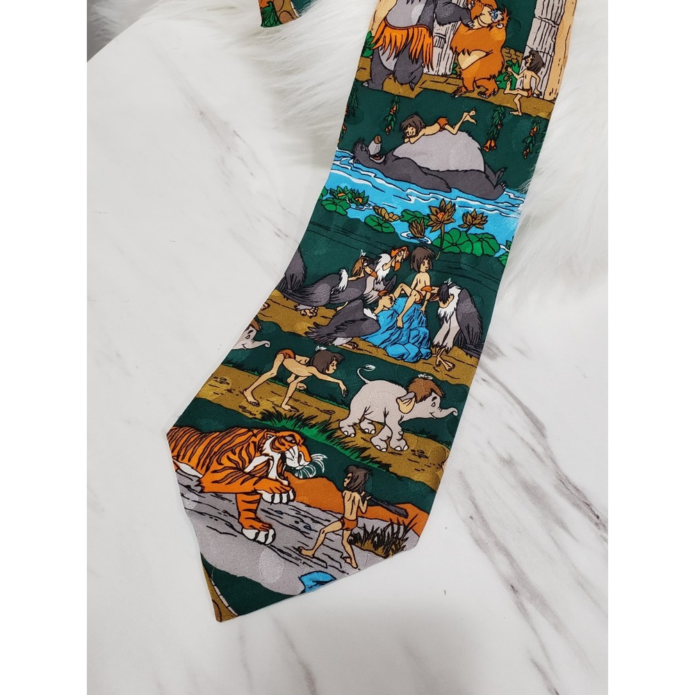 Vintage Disney Store Silk Necktie Tie THE JUNGLE BOOK Mowgli Baloo